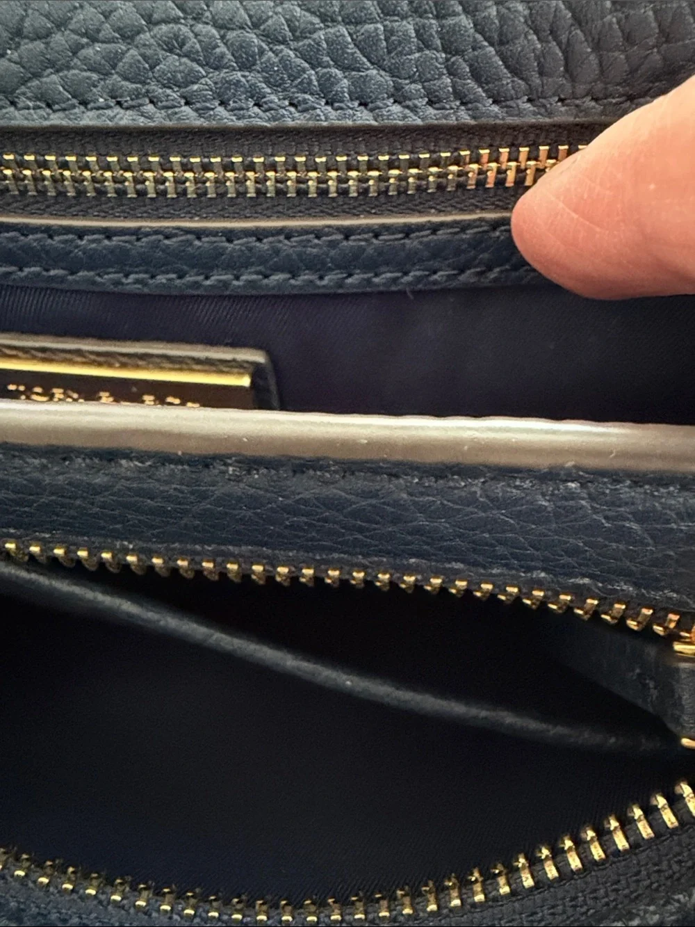 Tory Burch Navy Pebbled Leather Crossbody with Gold Logo